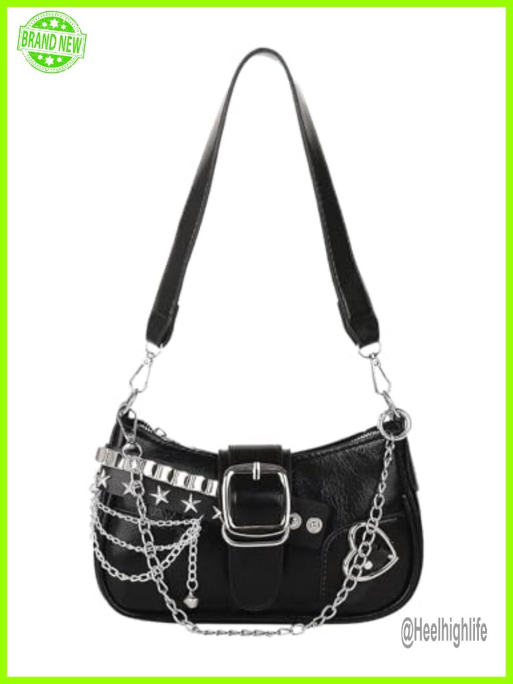 PU Leather Star Embroidery Y2K Shoulder Bag with Chain